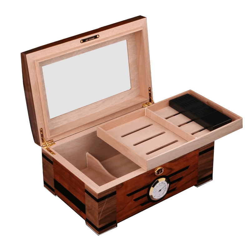 Cave à Cigares En Bois De Cèdre 4 Tiroirs - Grande Capacité 100 Cigares Avec Hygromètre Et Humidificateur - Armoire De Voyage Humideur